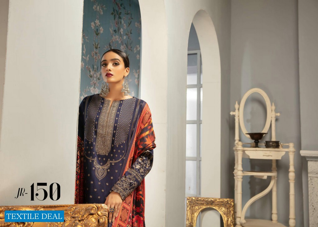 Johra Elsa Embroidered Leather Peach With Digital Printed Wool Shawl Pakistani Dress