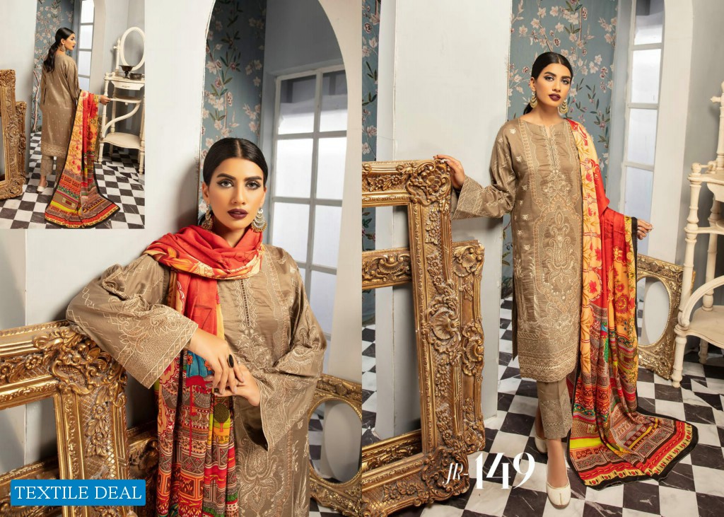 Johra Elsa Embroidered Leather Peach With Digital Printed Wool Shawl Pakistani Dress