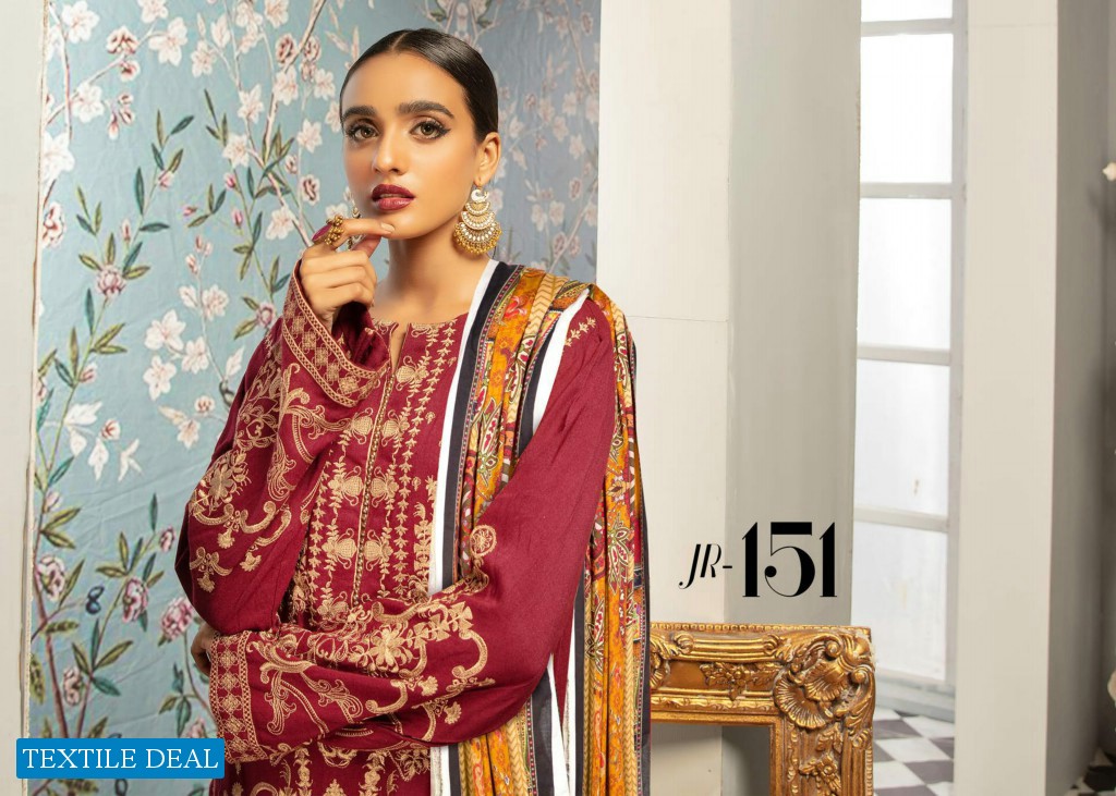 Johra Elsa Embroidered Leather Peach With Digital Printed Wool Shawl Pakistani Dress