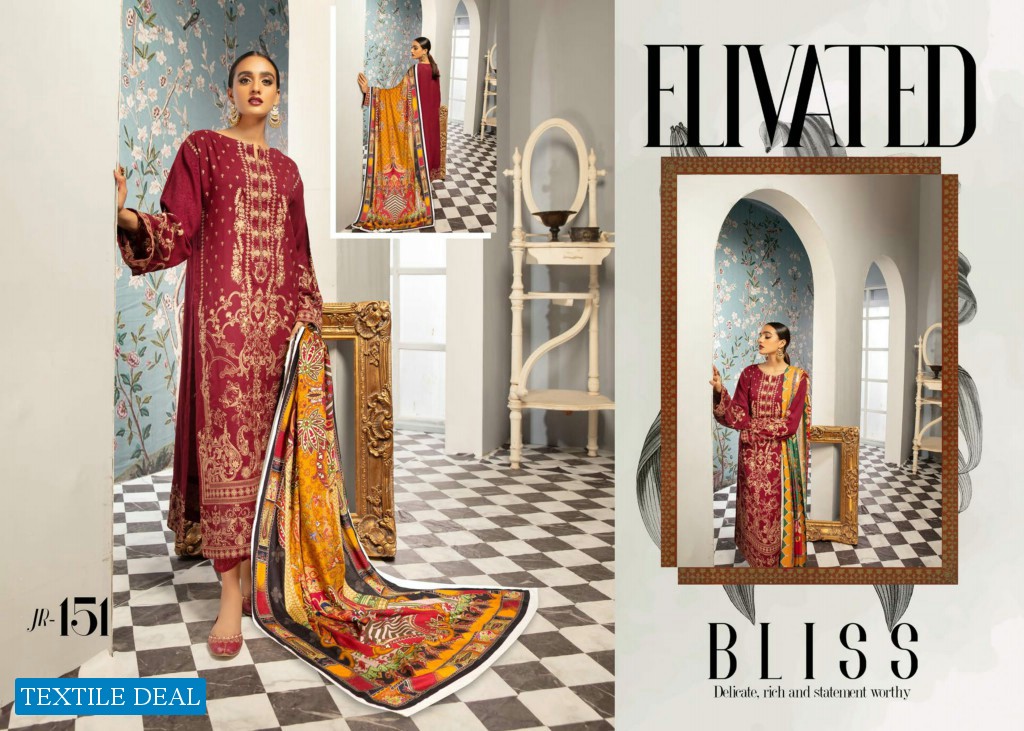 Johra Elsa Embroidered Leather Peach With Digital Printed Wool Shawl Pakistani Dress