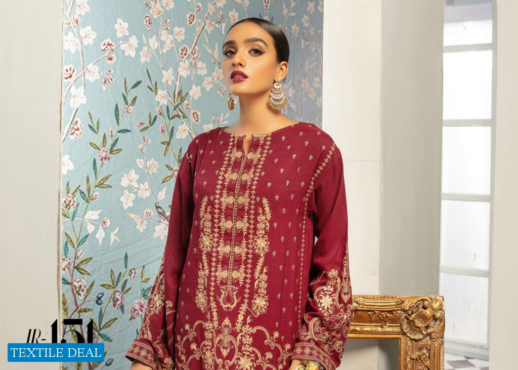 Johra Elsa Embroidered Leather Peach With Digital Printed Wool Shawl Pakistani Dress