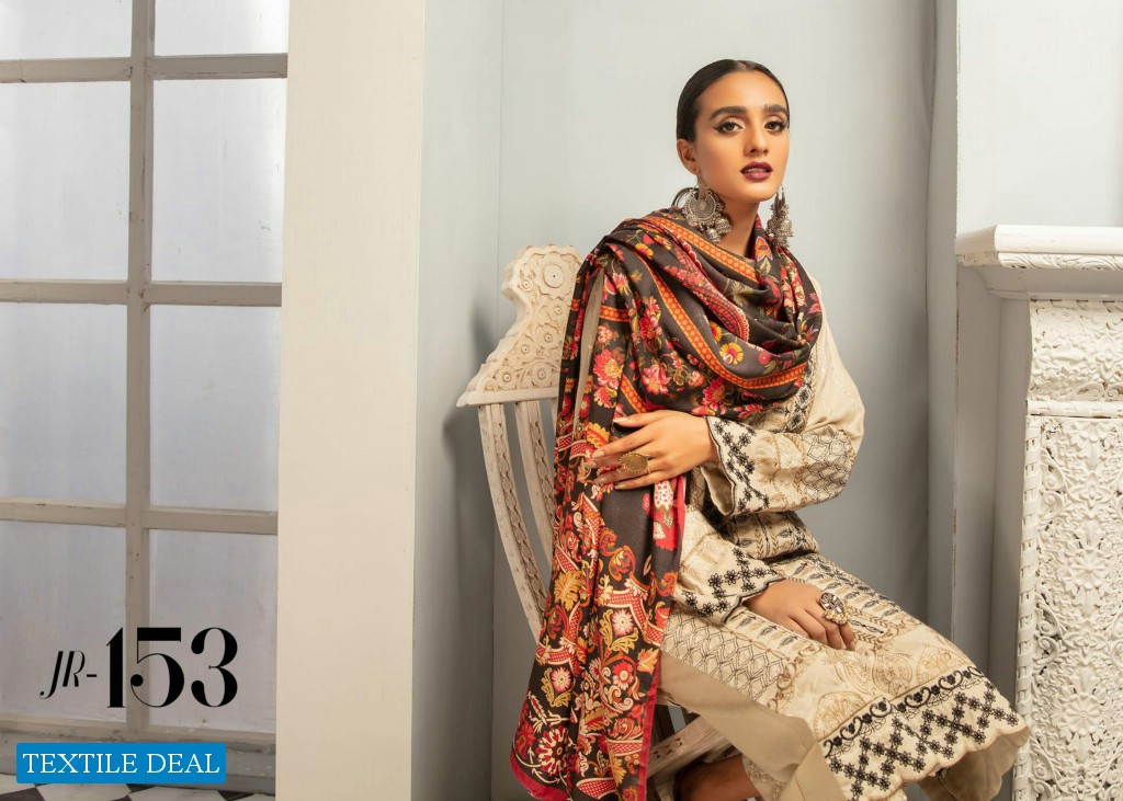 Johra Elsa Embroidered Leather Peach With Digital Printed Wool Shawl Pakistani Dress