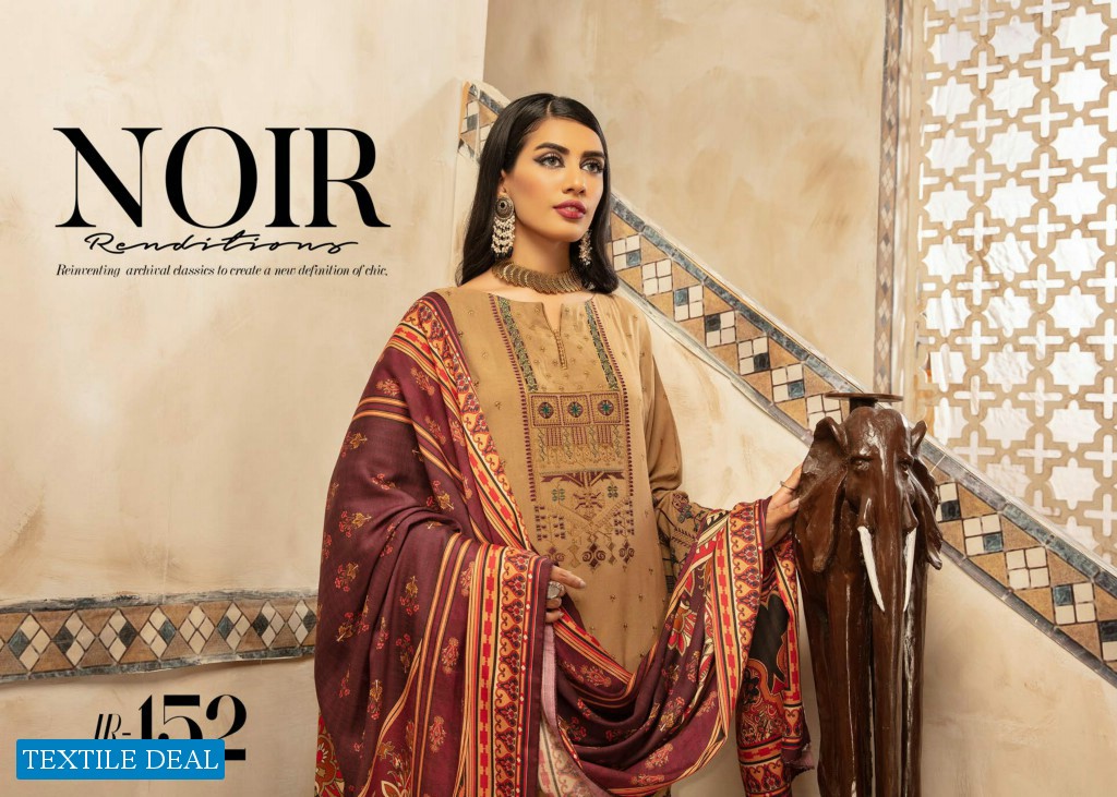 Johra Elsa Embroidered Leather Peach With Digital Printed Wool Shawl Pakistani Dress
