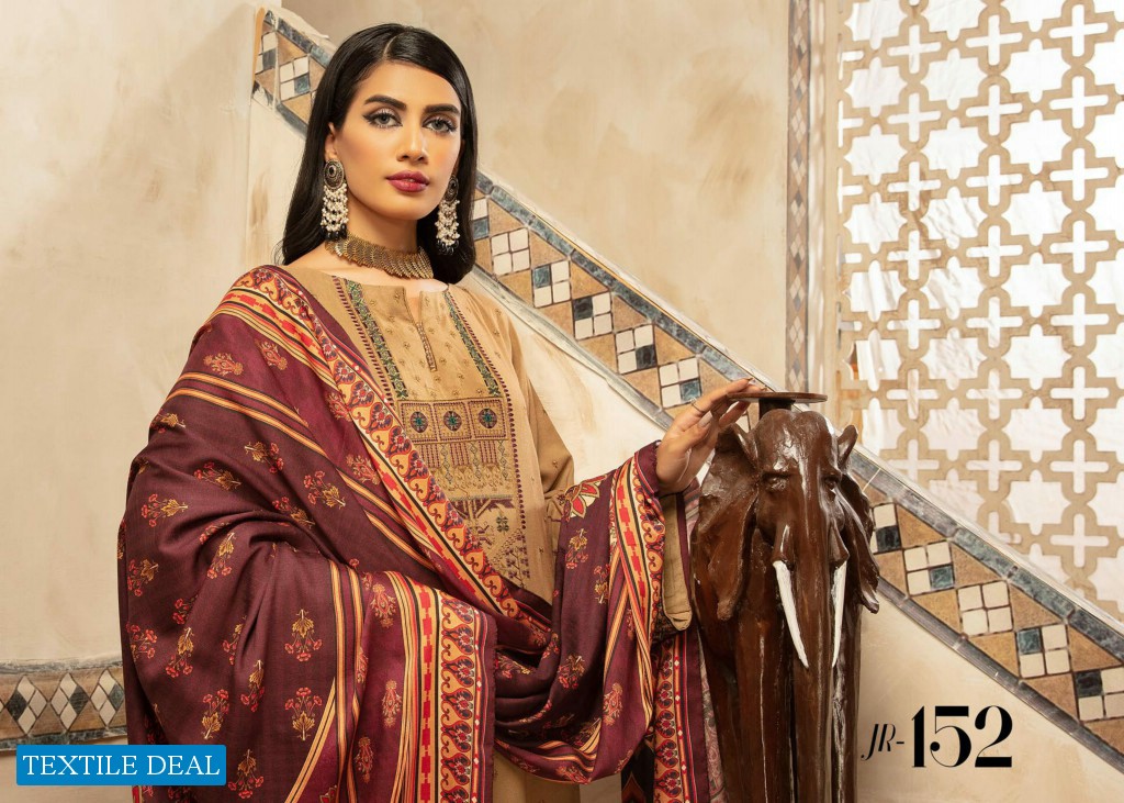 Johra Elsa Embroidered Leather Peach With Digital Printed Wool Shawl Pakistani Dress