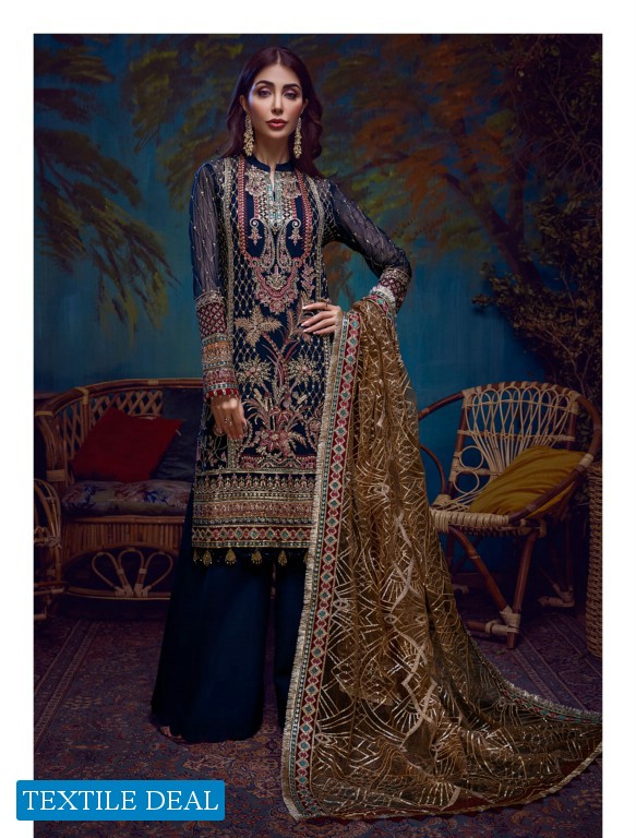 Adan Libas Barroco Velvet Embroidered Chiffon Pakistani Dress