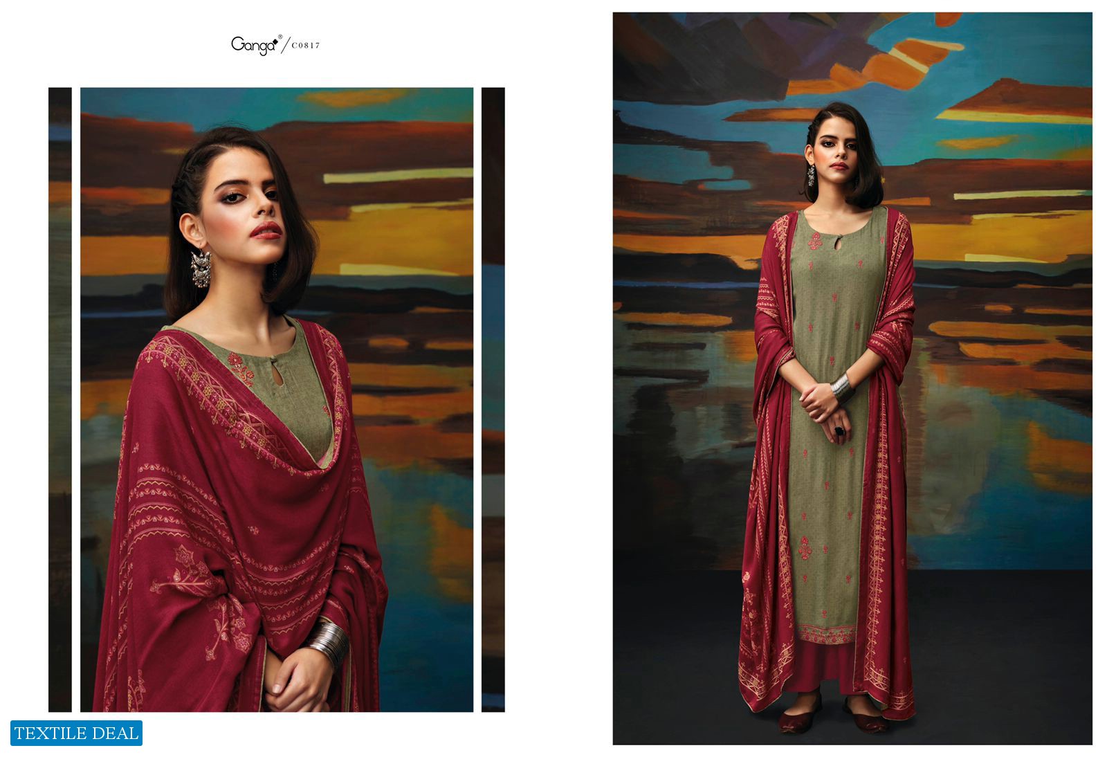 Ganga Suroor Wholesale Wool Dobby Work Winter Dress