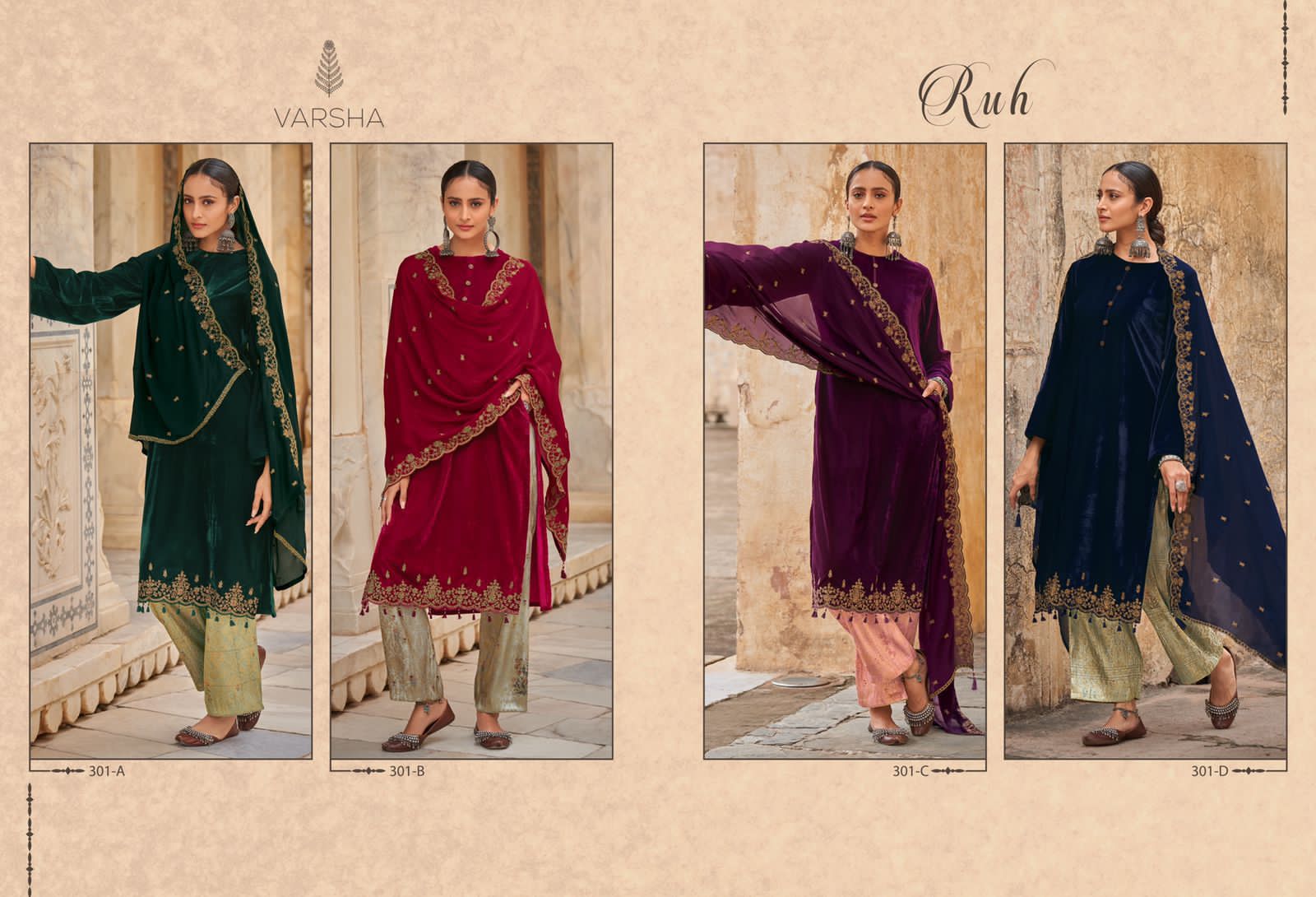 Varsha Ruh Wholesale Velvet Solid With Embroidered Salwar Kameez