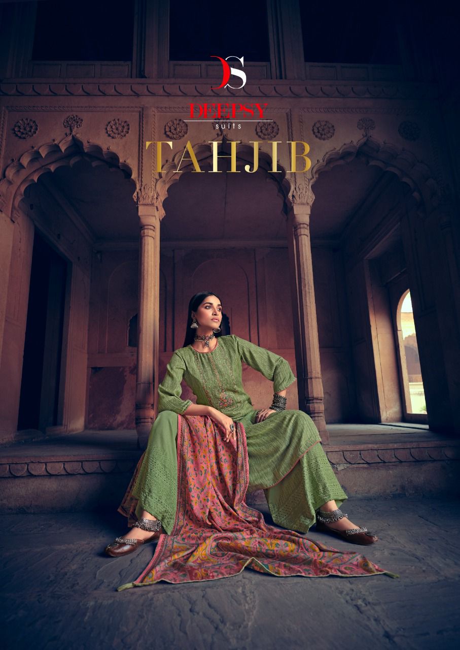 Deepsy Tahjib Wholesale Pashmina Print With Work Dress Material