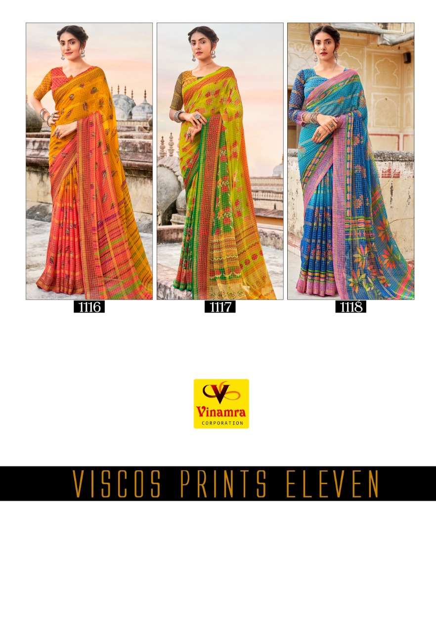 VINAMRA VISCOSE PRINTS ELEVEN VOL 2 FANCY SAREES WHOLESALER