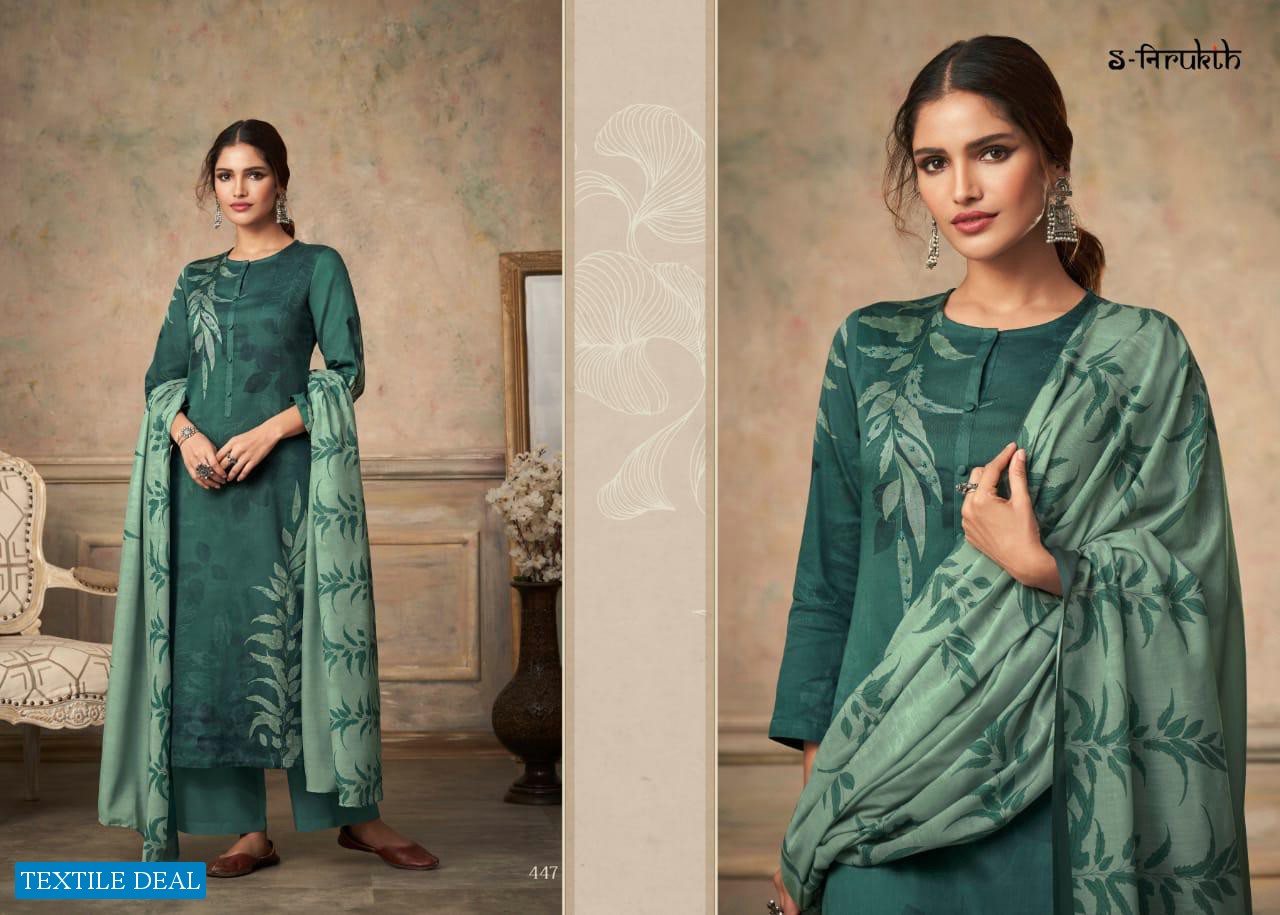 S-NIRUKTH SEHER PASHMINA DESIGNER PRINTED WORK DRESS MATERIALS