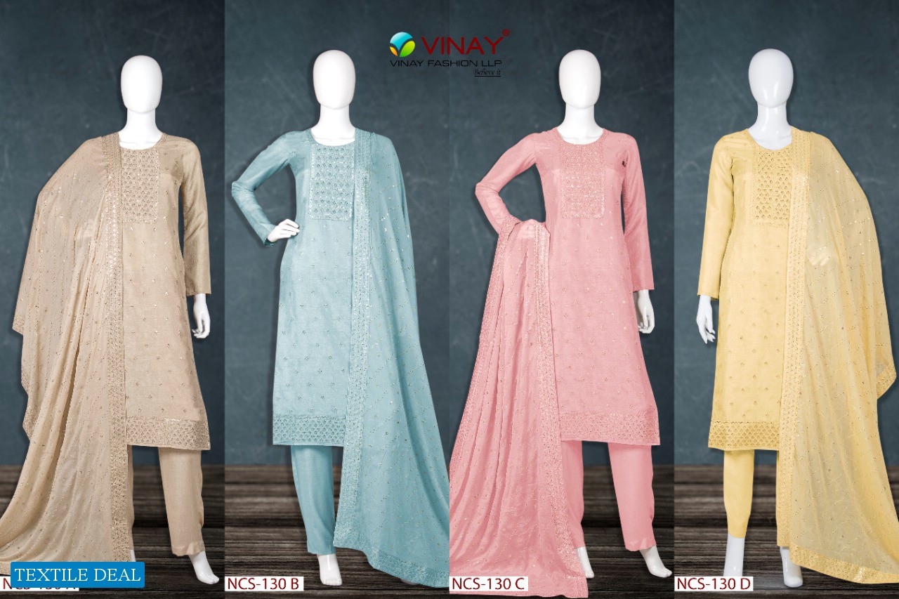 Vinay NCS-130 Wholesale Dola With Embroidery Salwar Kameez