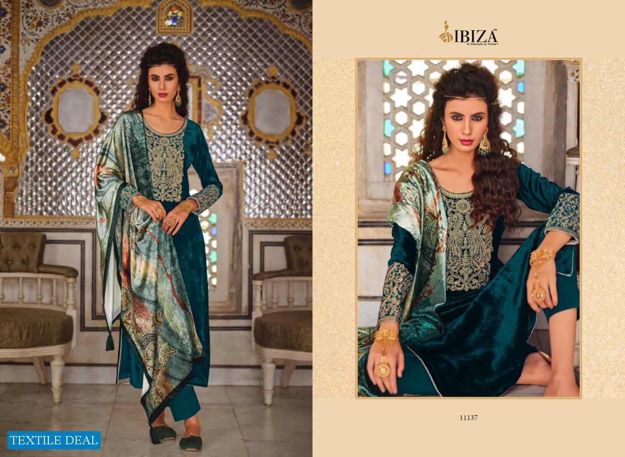 Ibiza Velvet Queen Wholesale Pure Viscose With Tilla Work Neck & Sleeves Salwar Kameez