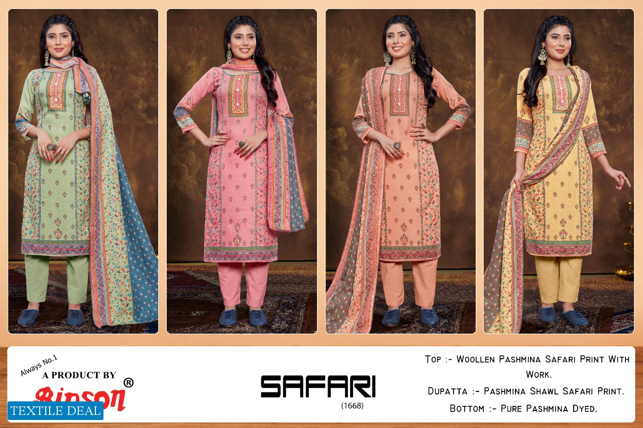 Bipson Safari 1668 Wholesale Wollen Pashmina Work Dress Material