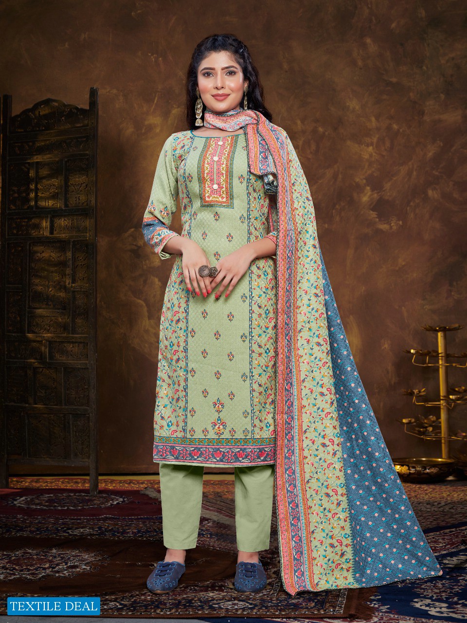 Bipson Safari 1668 Wholesale Wollen Pashmina Work Dress Material