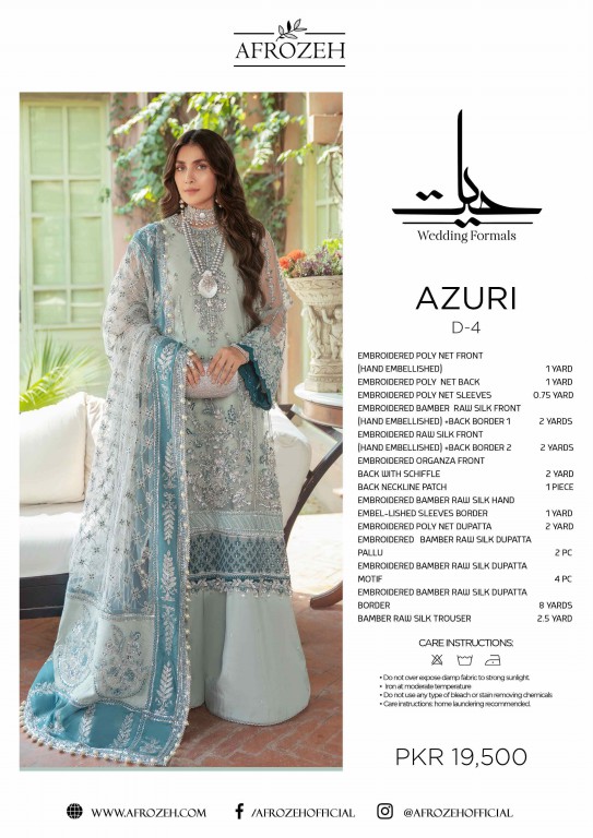 Afrozeh Hayat Wholesale Designer Original Pakistani Dress