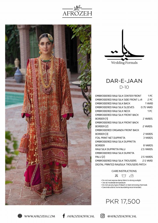 Afrozeh Hayat Wholesale Designer Original Pakistani Dress