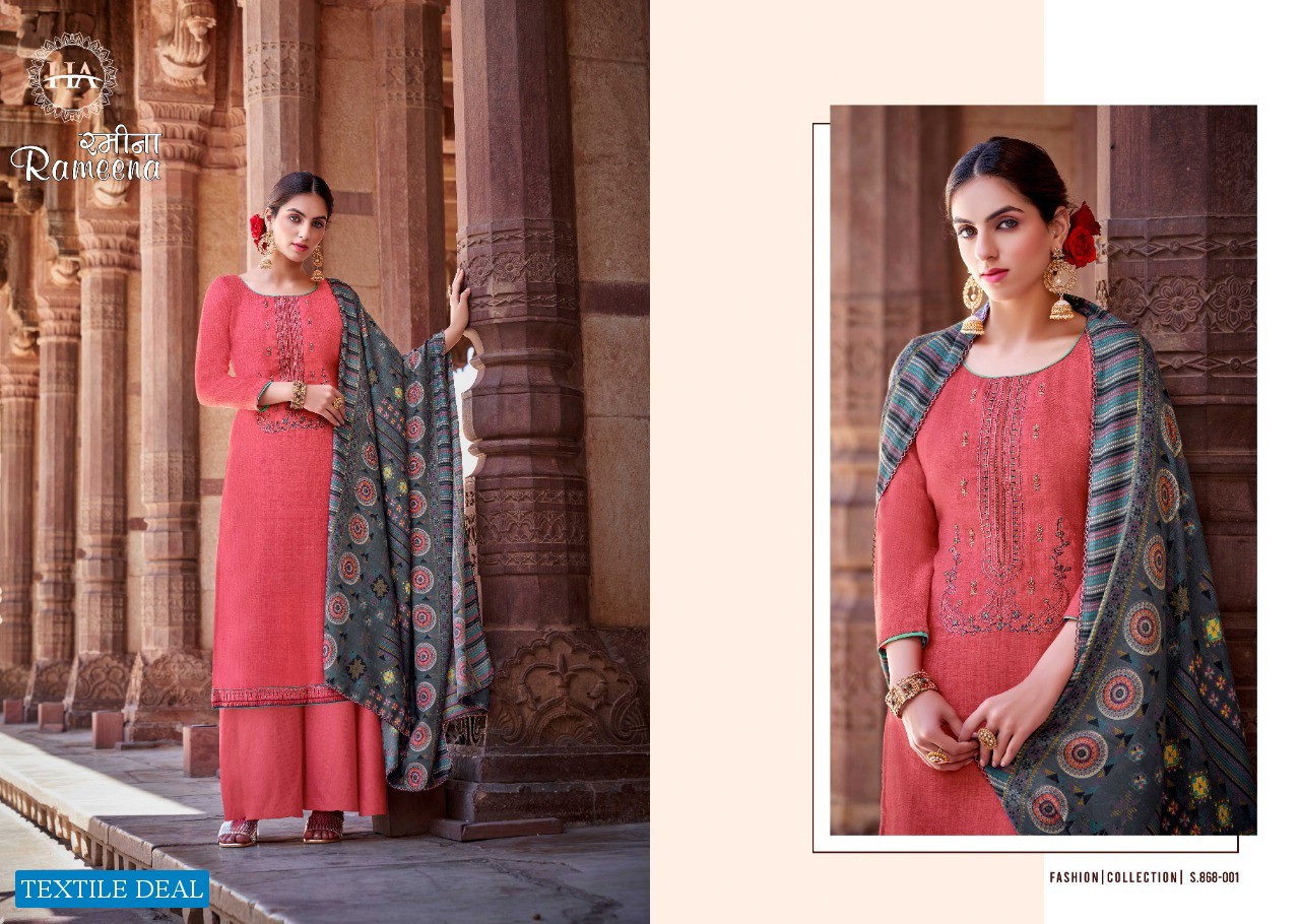 Harshit Rameena Wholesale Pure Wool Pashmina Winter Dress Material