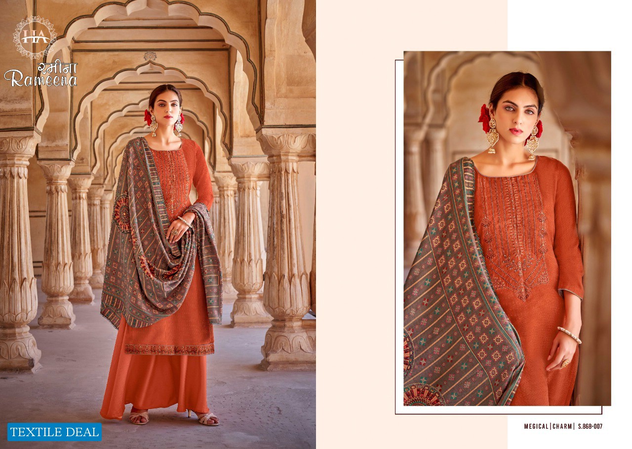 Harshit Rameena Wholesale Pure Wool Pashmina Winter Dress Material