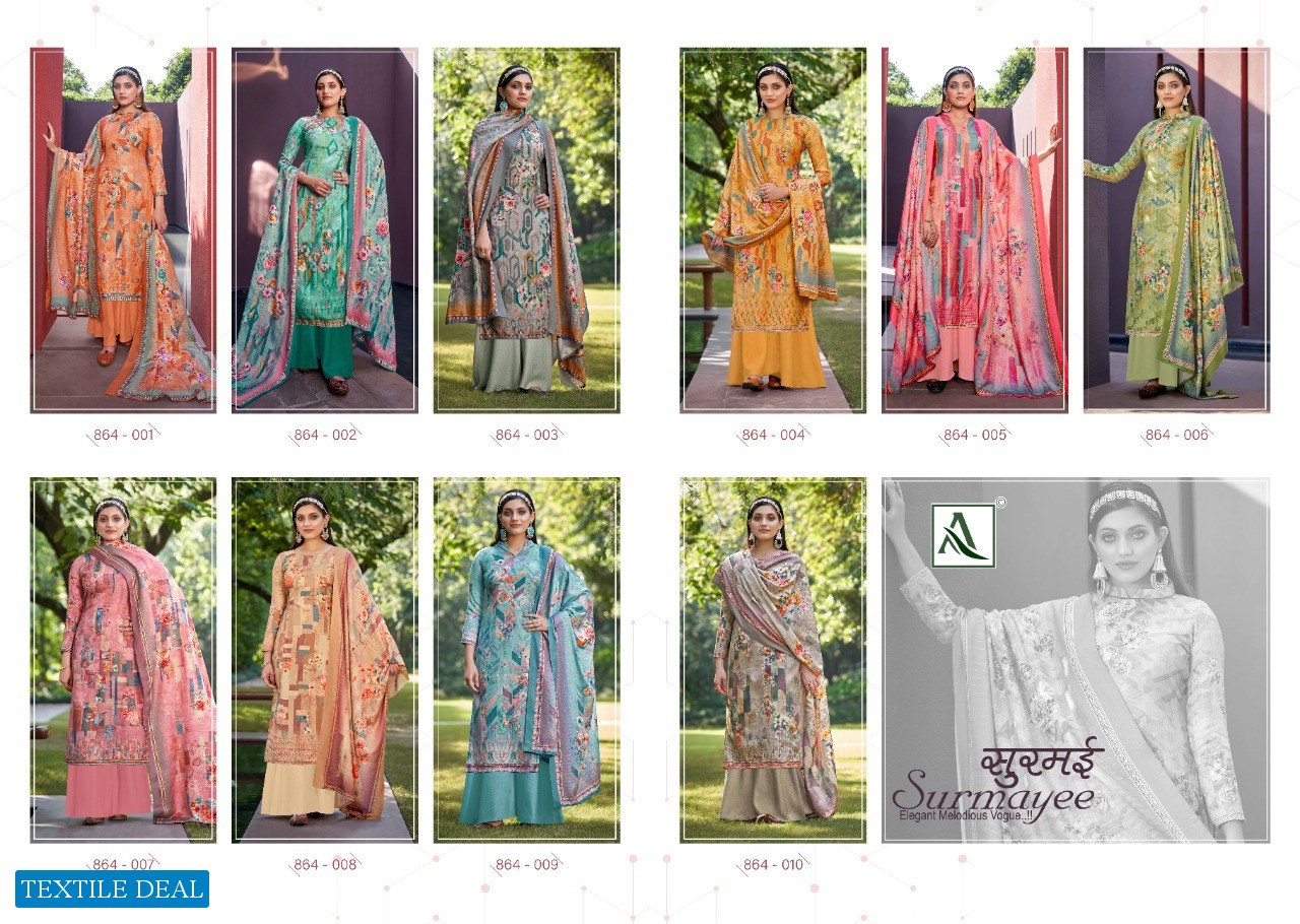 Alok Surmayee wholesale Pure Wool Pashmina Embroidered Salwar Kameez