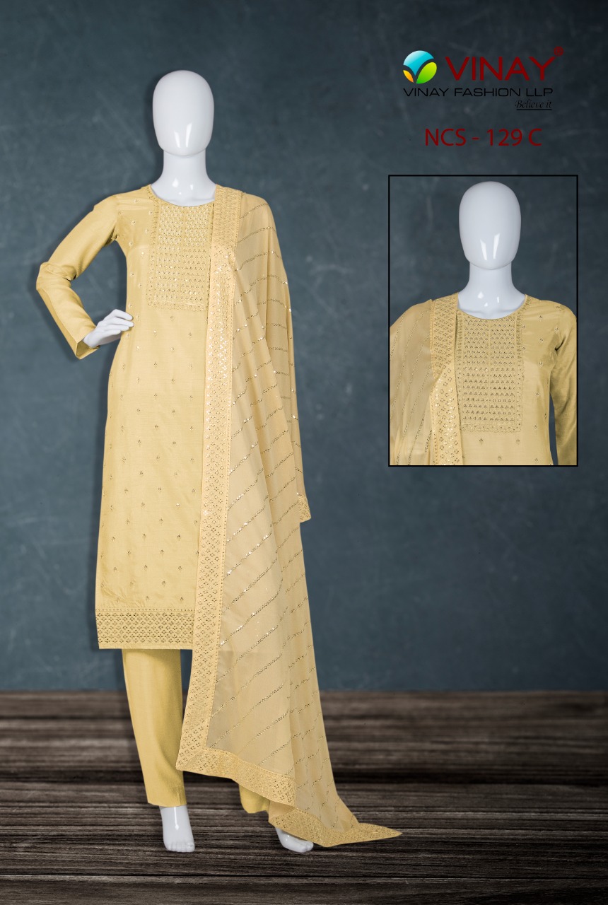 VInay NCS-129 Wholesale Dola With Embroidery Salwar Kameez