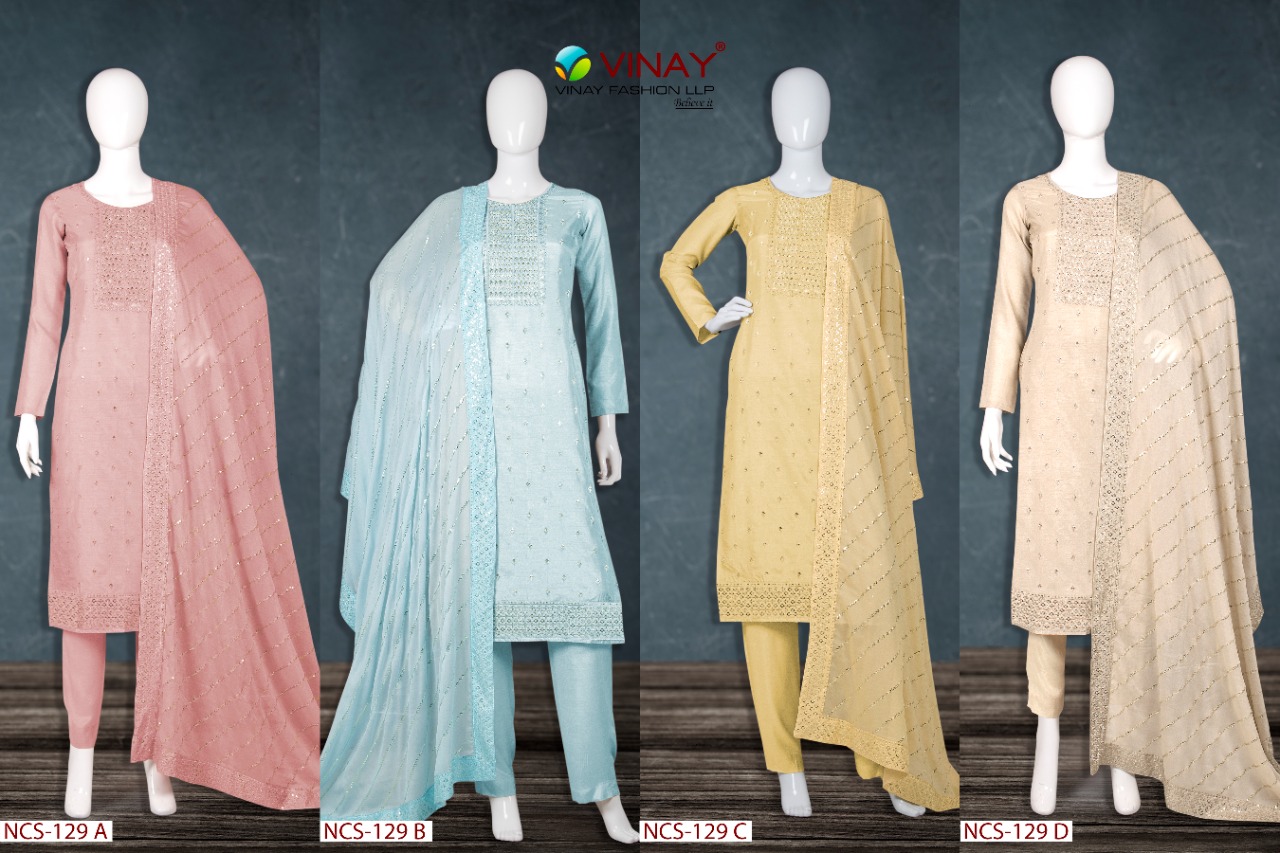 VInay NCS-129 Wholesale Dola With Embroidery Salwar Kameez