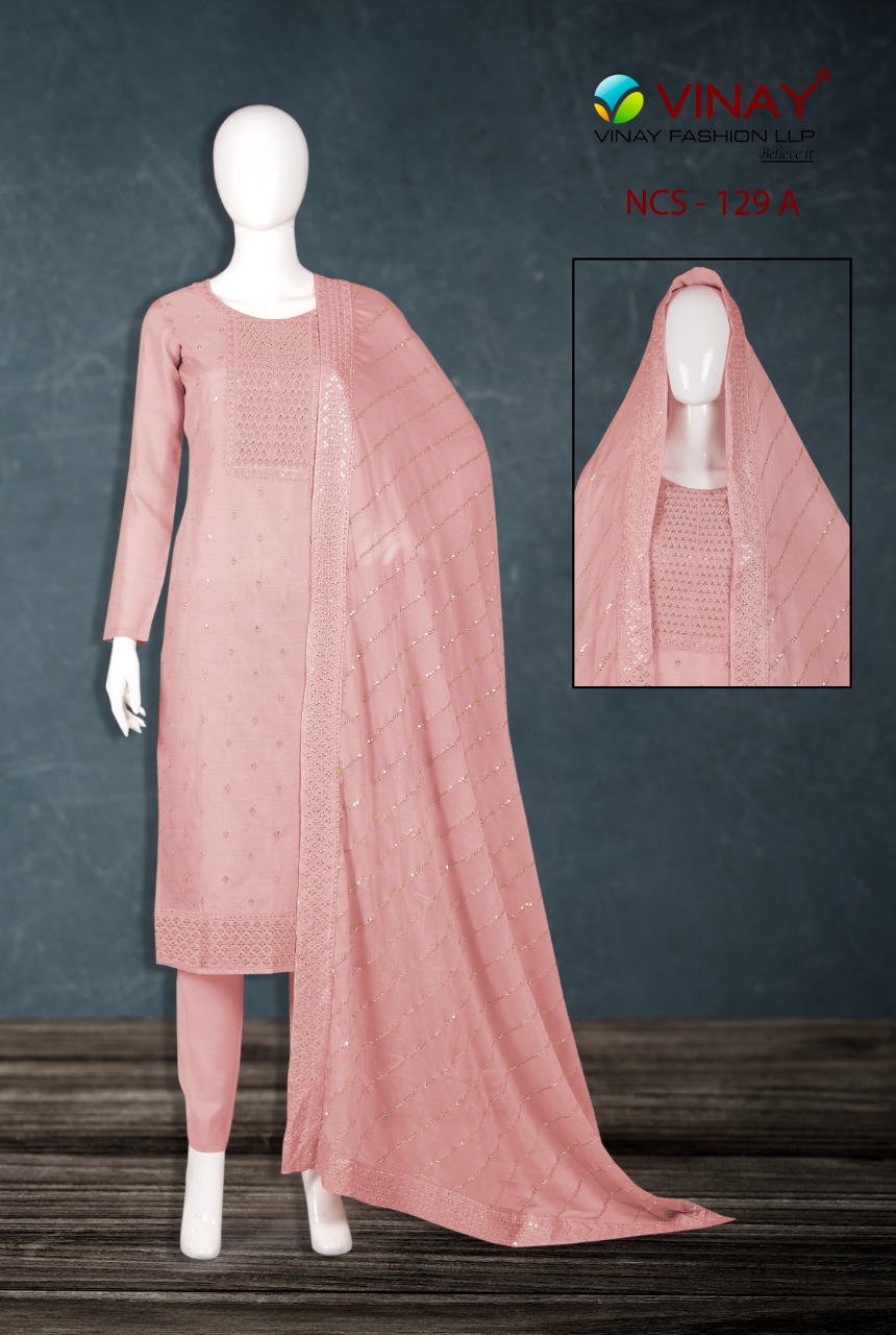 VInay NCS-129 Wholesale Dola With Embroidery Salwar Kameez