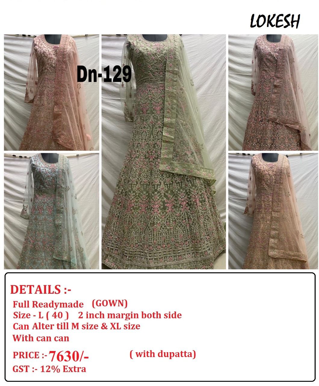 Lokesh 108 To 133Nx Wholesale Full Stitched Gown Single Available