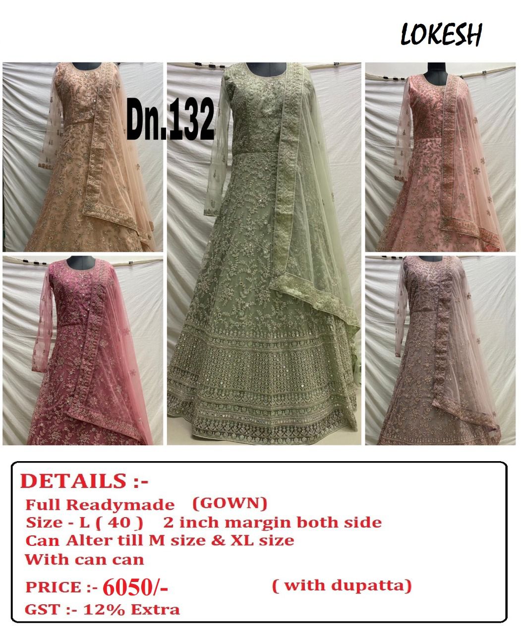 Lokesh 108 To 133Nx Wholesale Full Stitched Gown Single Available