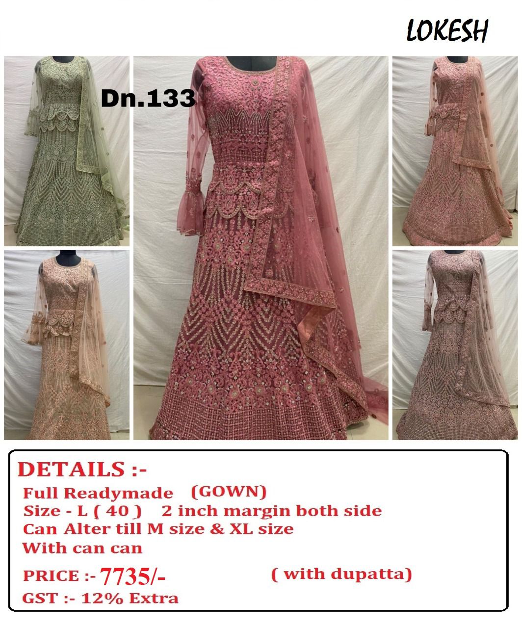 Lokesh 108 To 133Nx Wholesale Full Stitched Gown Single Available