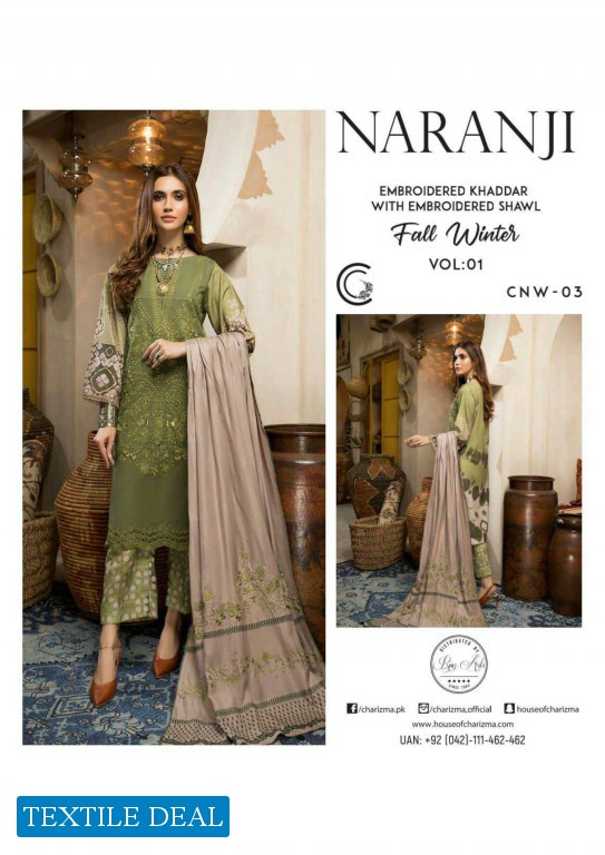 NARANJI EMBROIDERED  KHADDAR WITH EMBROIDERED SHAWL FALL WINTER VOL- 1