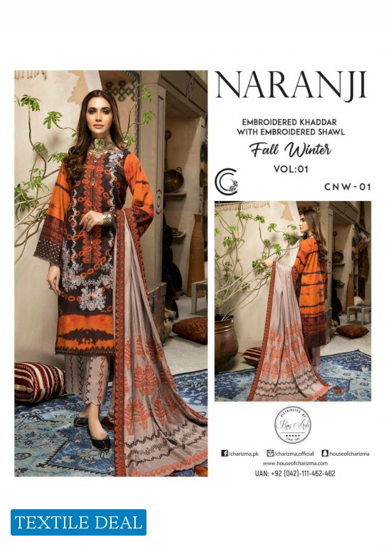 NARANJI EMBROIDERED  KHADDAR WITH EMBROIDERED SHAWL FALL WINTER VOL- 1