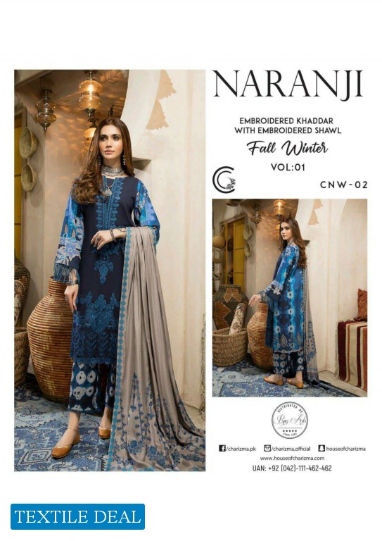 NARANJI EMBROIDERED  KHADDAR WITH EMBROIDERED SHAWL FALL WINTER VOL- 1