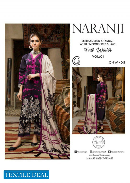 NARANJI EMBROIDERED  KHADDAR WITH EMBROIDERED SHAWL FALL WINTER VOL- 1