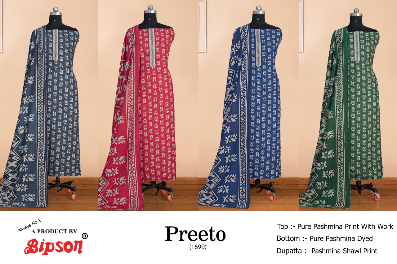 Bipson Preeto 1699 Wholesale Pashmina Work Dress Material