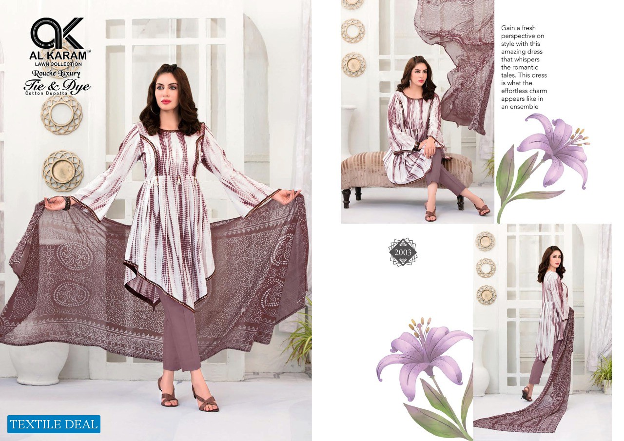 Al-karam Tie And Dye Vol-2 Wholesale Pure Cambric Dress Material