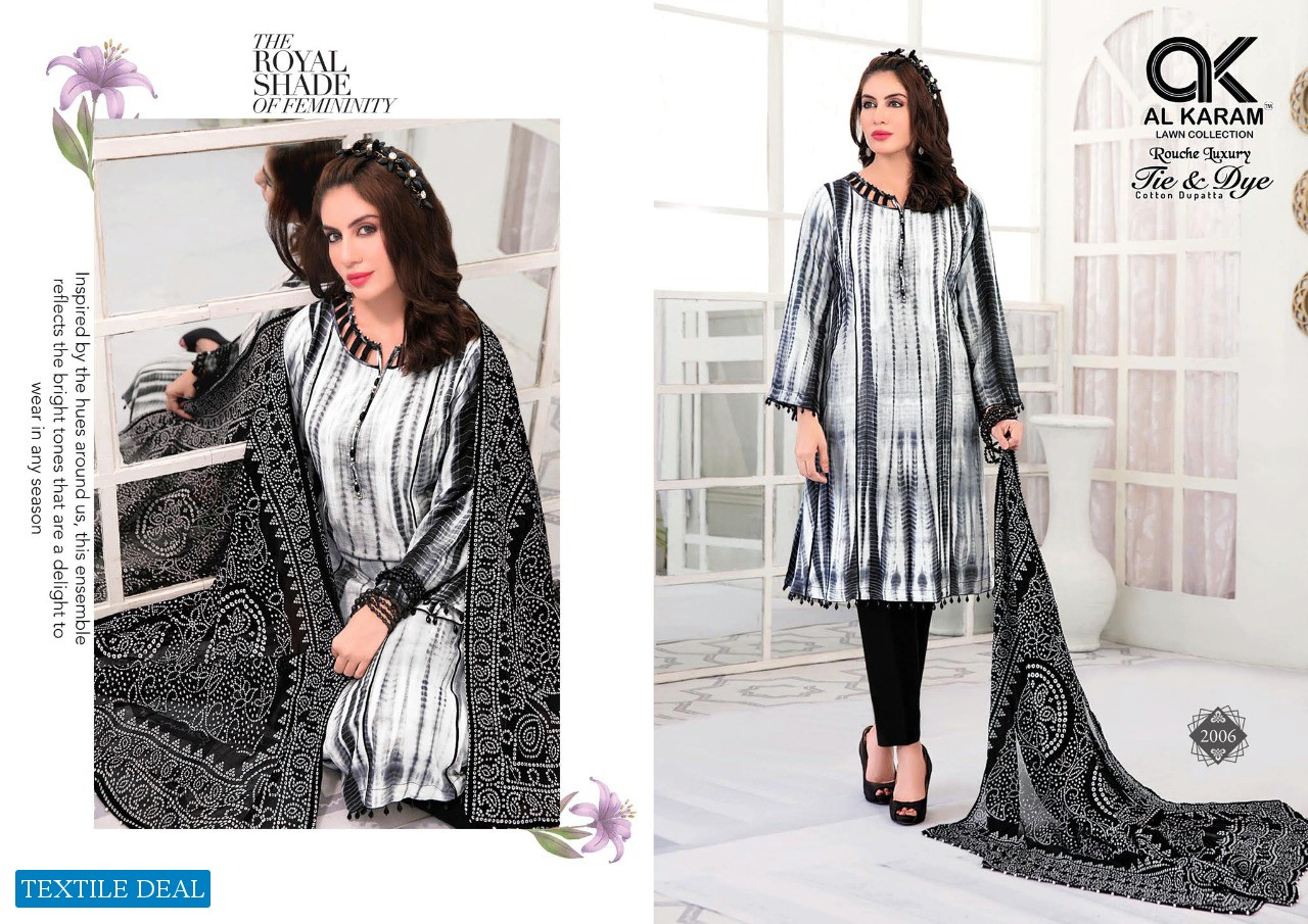 Al-karam Tie And Dye Vol-2 Wholesale Pure Cambric Dress Material