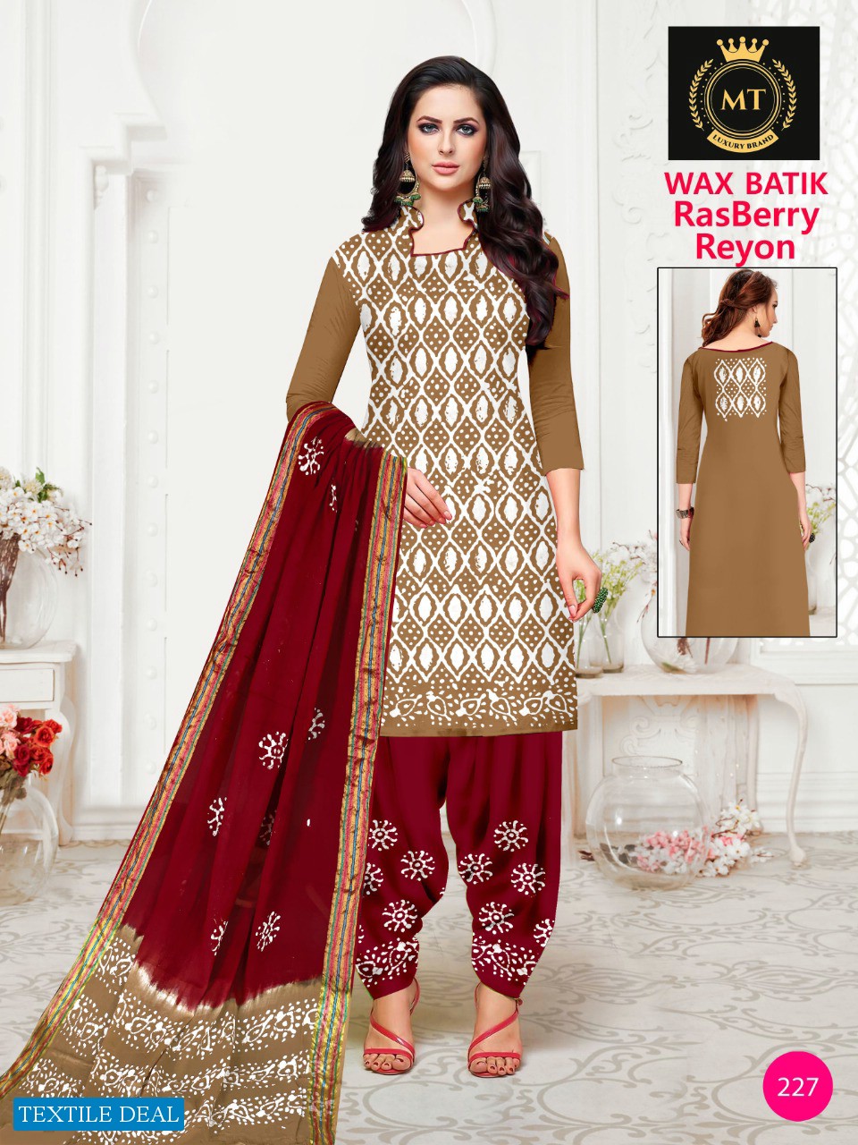 MT Rasberry Wholesale Reyon White Wax Batik Dress Material