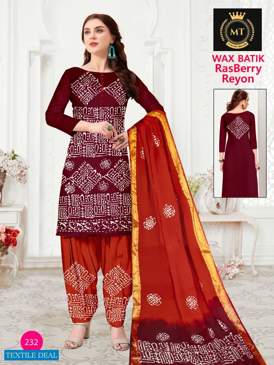 MT Rasberry Wholesale Reyon White Wax Batik Dress Material