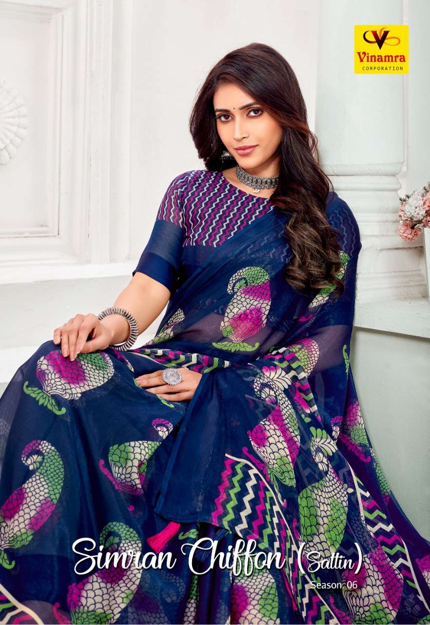 VINAMRA SIMRAN CHIFFON SATIN VOL 6 FANCY SARIS WHOLESALER