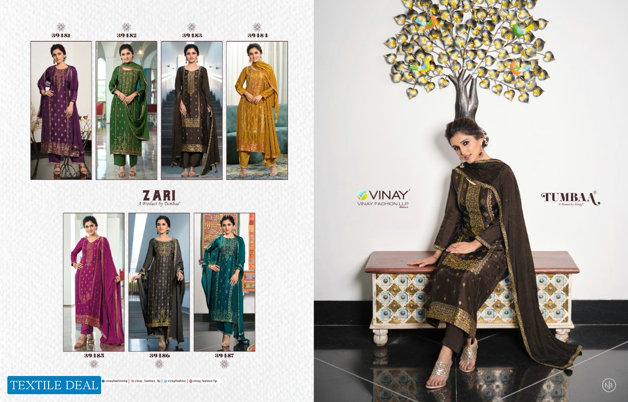 TUMBAA ZARI BY VINAY FASHION FULL STITCH VISCOSE DOLA JACQUARD TOP BOTTOM WITH DUPATTA