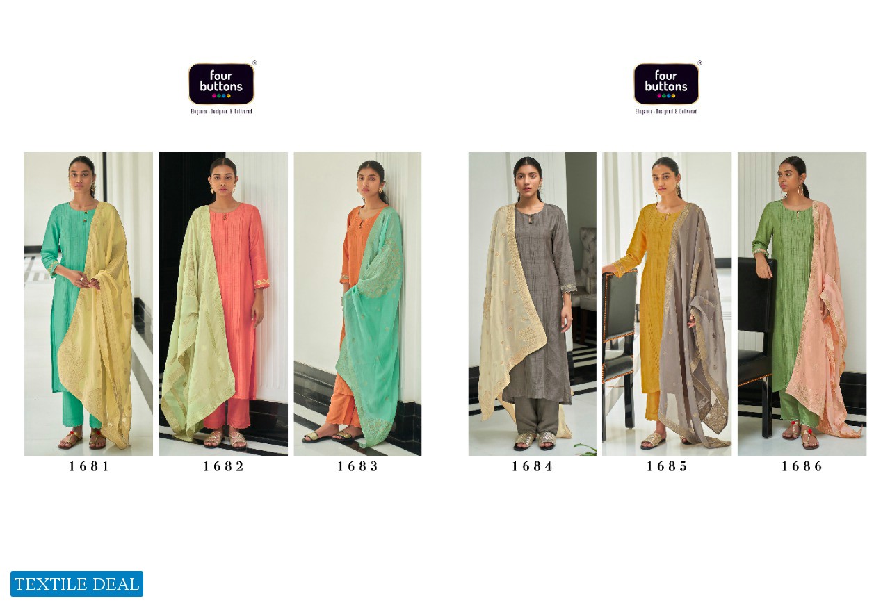 FOUR BUTTONS NOOR 1681-1686 SERIES SILK KURTI WITH PANT AND DUPATTA SET