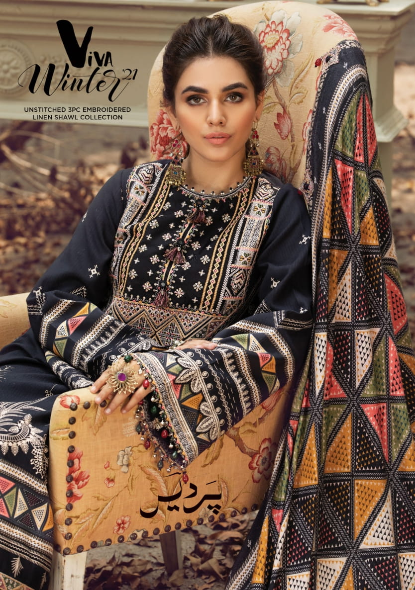 Anaya Viva Winter 2021 Unstitched 3pc Embroidered Linen Shawl Collection
