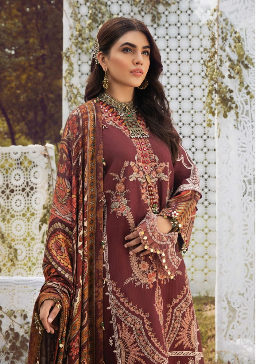 Anaya Viva Winter 2021 Unstitched 3pc Embroidered Linen Shawl Collection