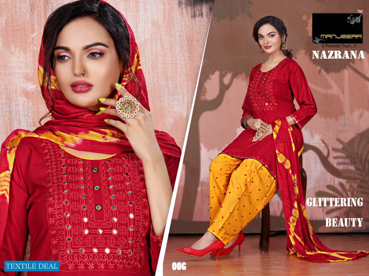 Manjeera Nazrana Wholesale Reyon Work Readymade Dress