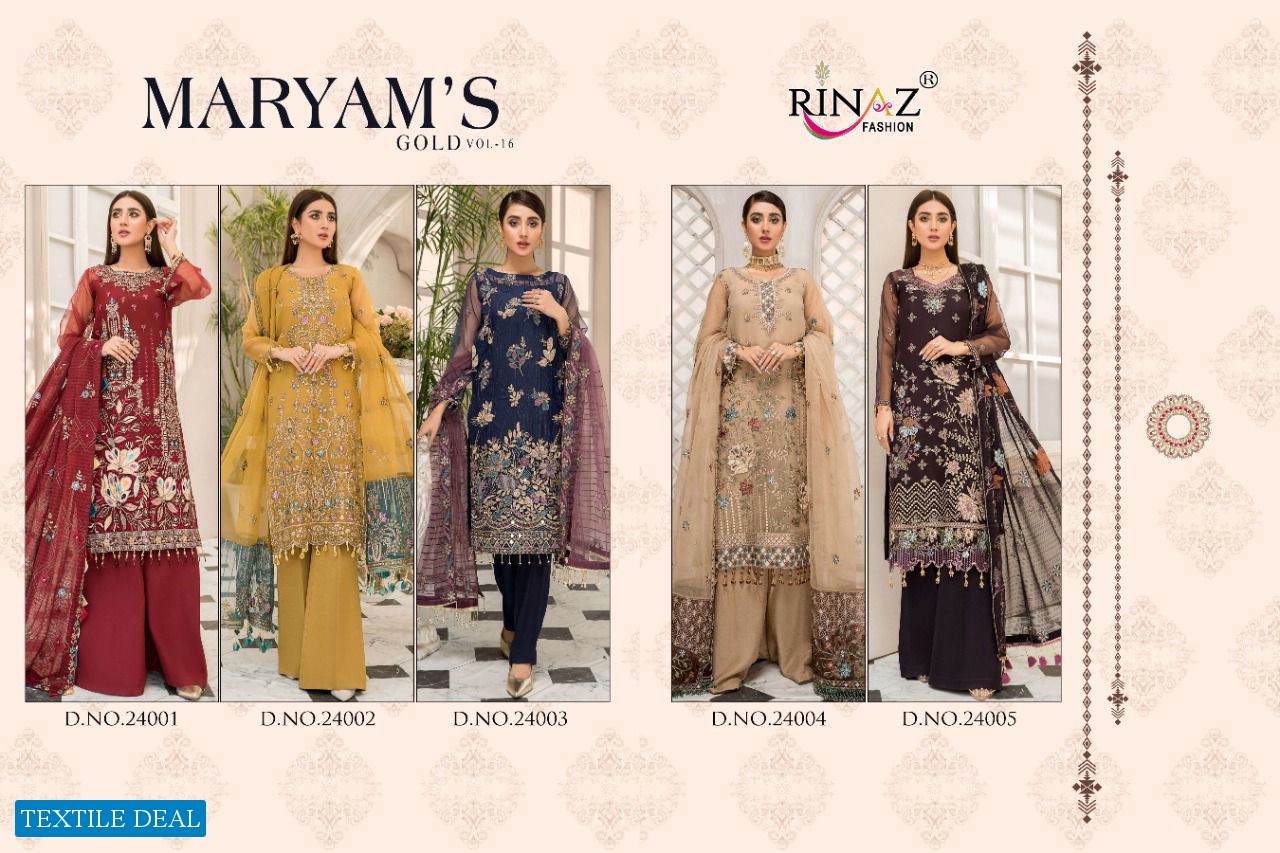RINAZ MARYAMS GOLD VOL 16 GEORGETTE HEAVY WORK PAKISTANI SUITS