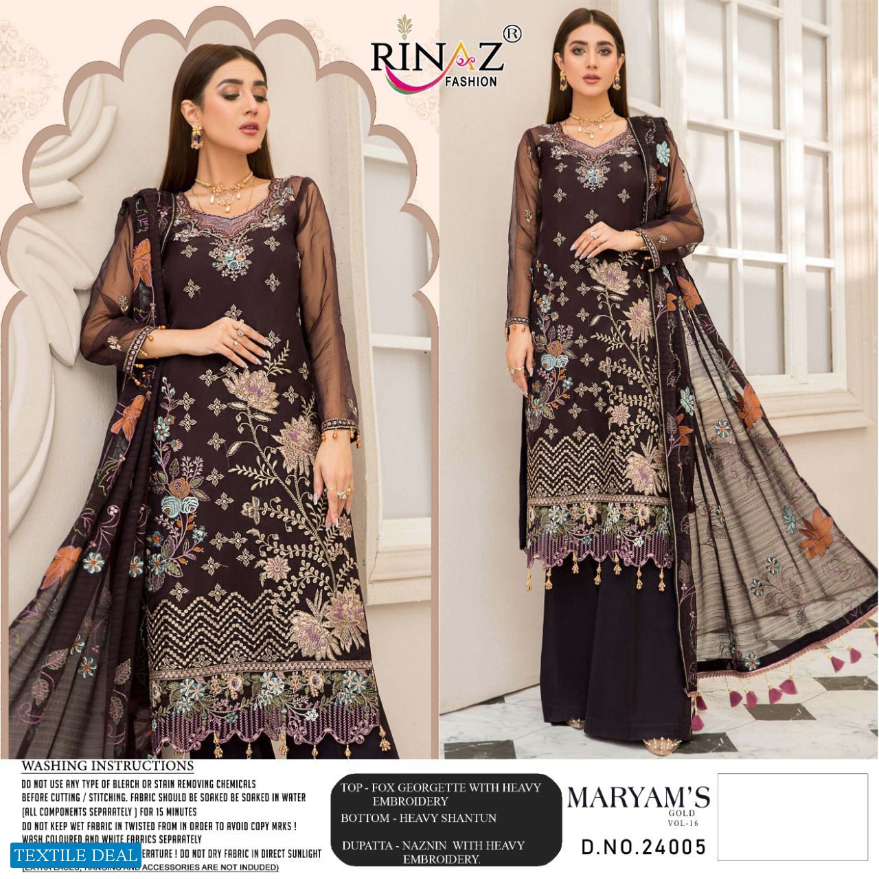 RINAZ MARYAMS GOLD VOL 16 GEORGETTE HEAVY WORK PAKISTANI SUITS