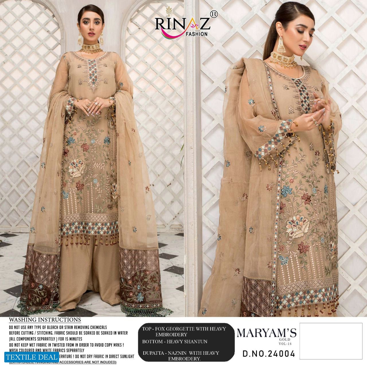 RINAZ MARYAMS GOLD VOL 16 GEORGETTE HEAVY WORK PAKISTANI SUITS
