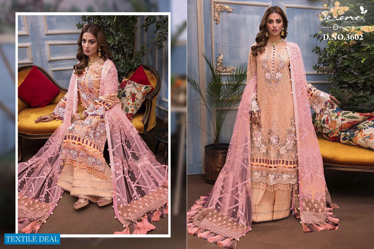 SERENE ADAN LIBAS RAVIA VOL 3 BY MEGHA EXPORTES GEORGETTE WORK SPECIAL PAKISTANI SUITS