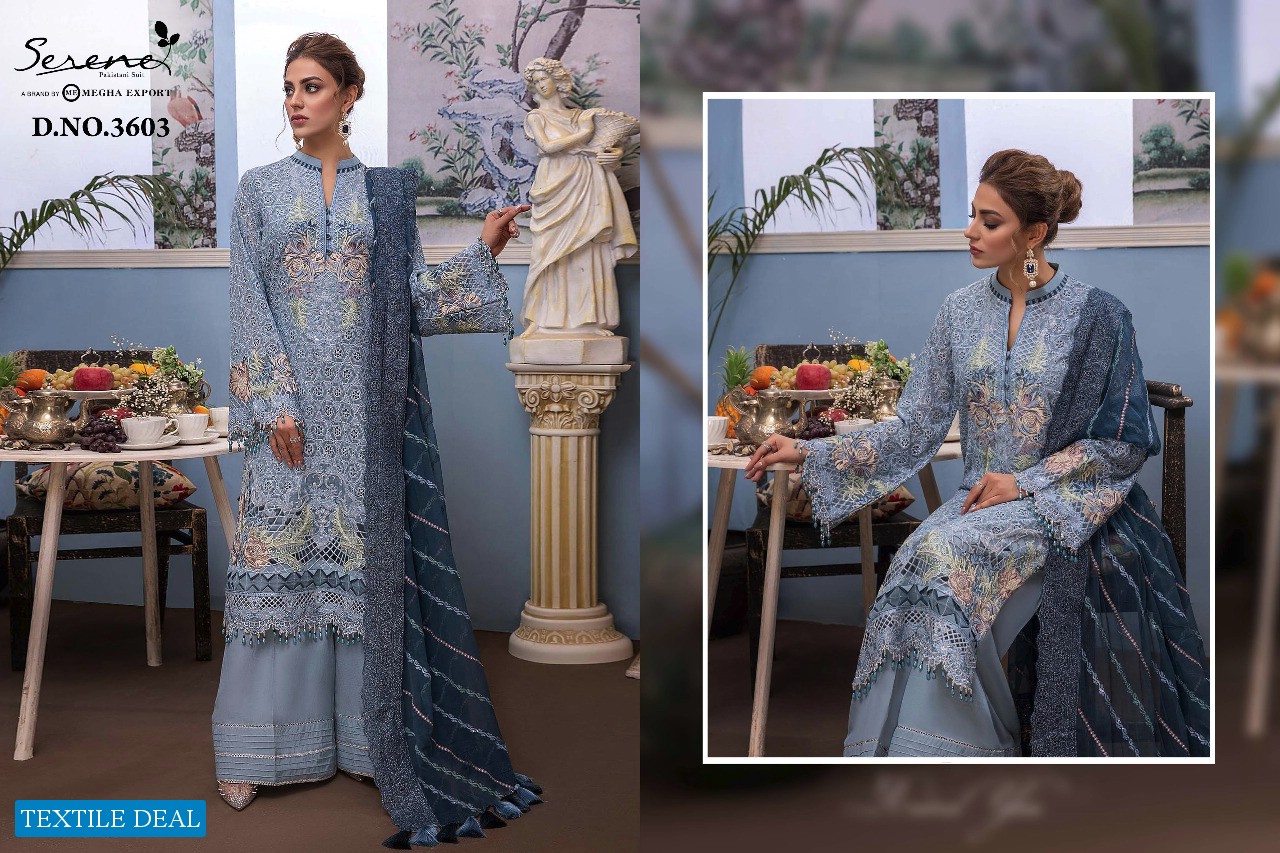SERENE ADAN LIBAS RAVIA VOL 3 BY MEGHA EXPORTES GEORGETTE WORK SPECIAL PAKISTANI SUITS