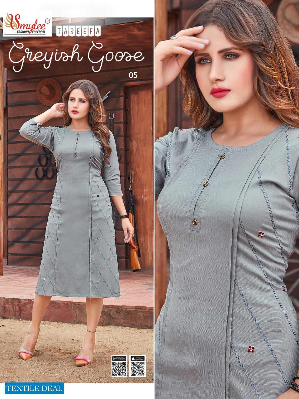 SMYLEE TAREEFA BY RUNG SLUB WITH MANUAL WORK DAILY WEAR KURTIS